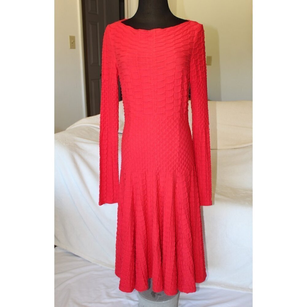 VTG Rostfrei by Anett Rostel red Midi dress Size 38 /M Long Sleeve textured Y2K